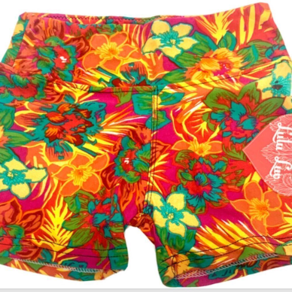 Lulu Luv Pink Girls Shorts Multicolored Floral Green Red Yellow Girls Size 7/8